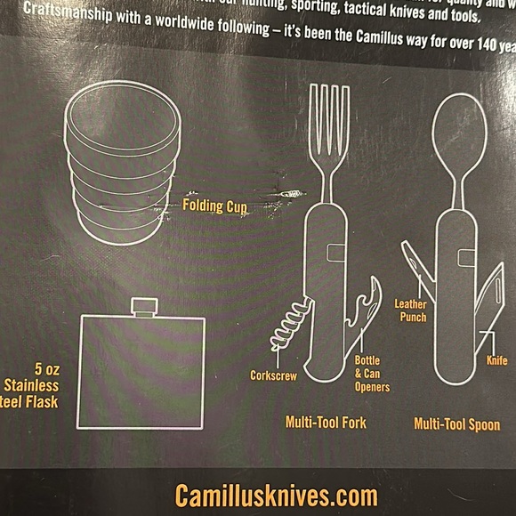 COPY - Camp kit folding cup stainless steel flask multi-tool fork & spoon travel - Picture 5 of 9